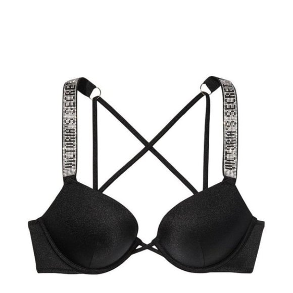 34A Swimsuit SHINE STRAP BOMBSHELL ADD 2 CUPS SWIM CRYSTALS Bra Top Black - Picture 6 of 7